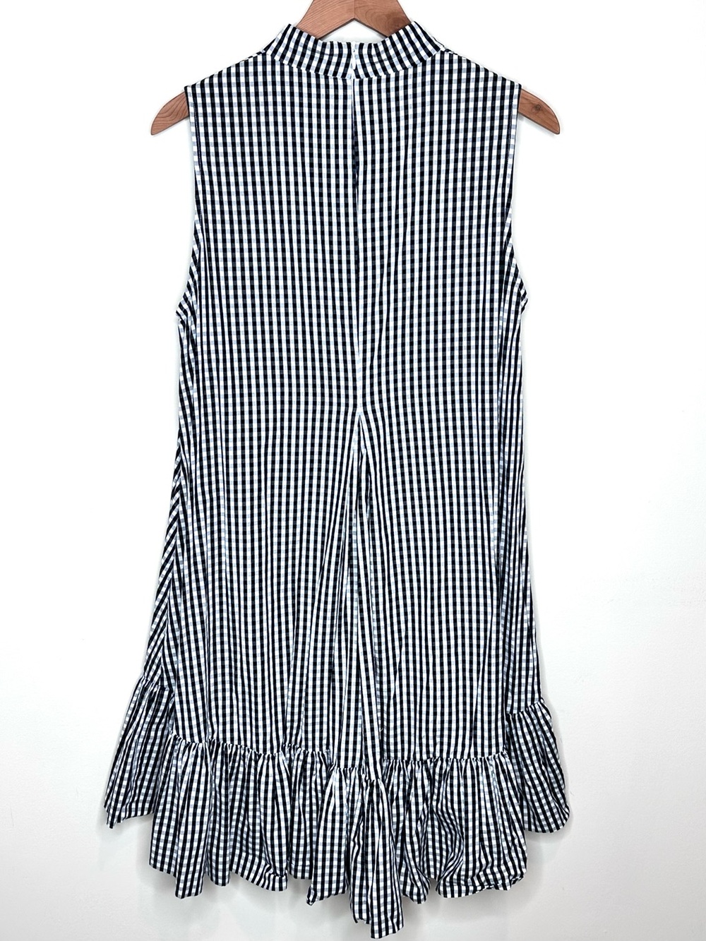 Wyatt Wylde Gingham Ida Dress Large Black White High-Low Ruffle Hem Sleeveless - Picture 8 of 14